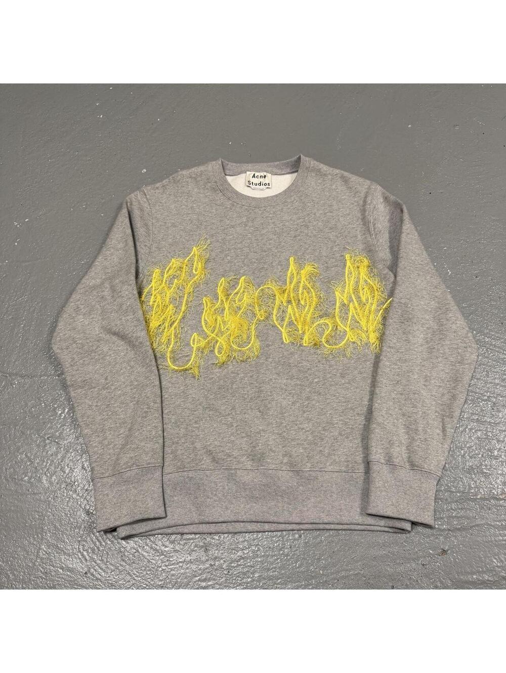 AUTHENTIC Acne Studios Carly Yellow Flame Gray Graphic Sweatshirt